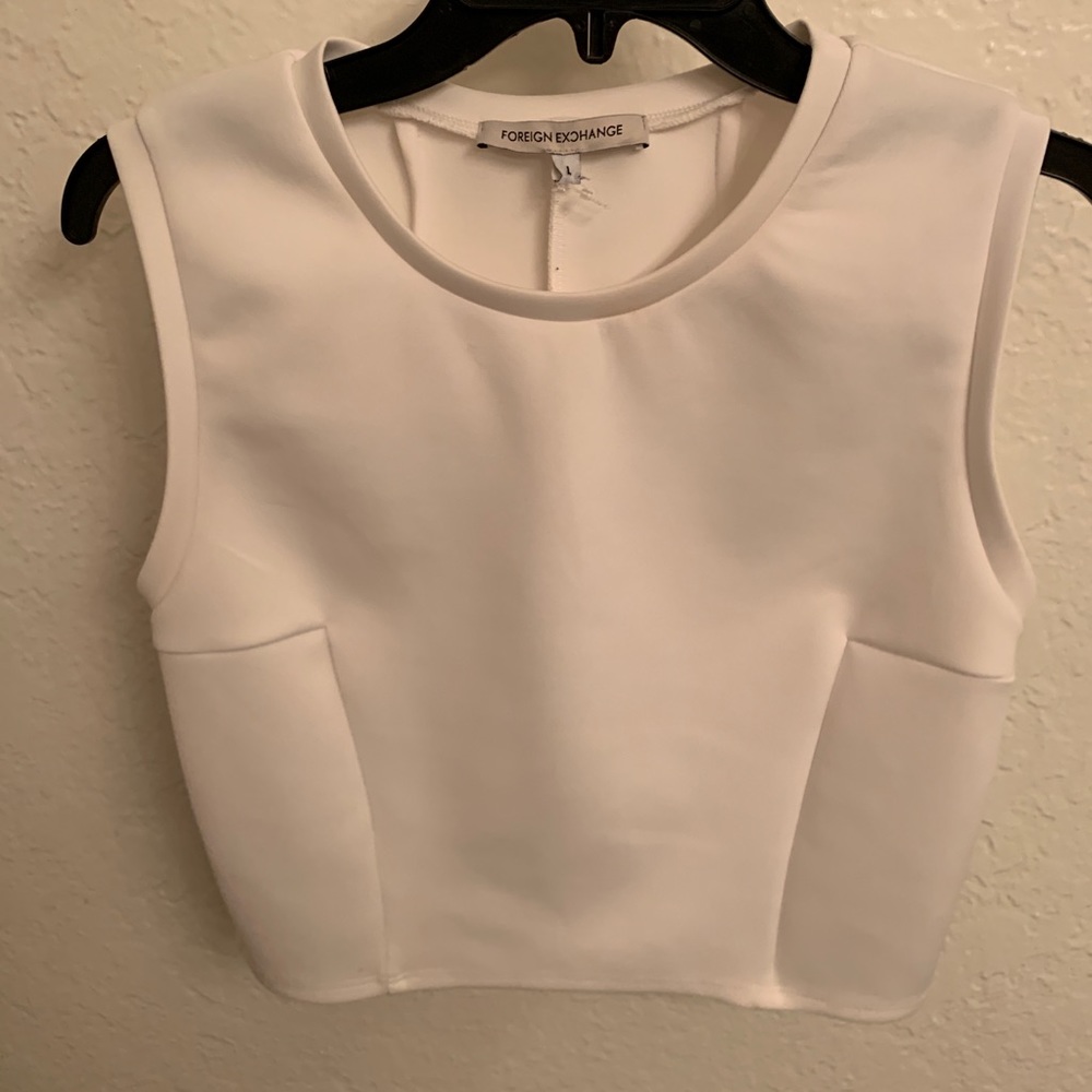 Foreign Exchange White Structured Crop Tank